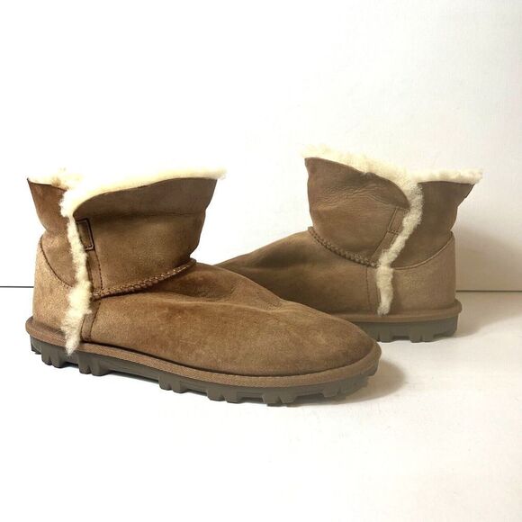 Womens 9 Kirkland Signature Ankle Boots 100% Shearling Wool Lining Brown Suede - Picture 1 of 12